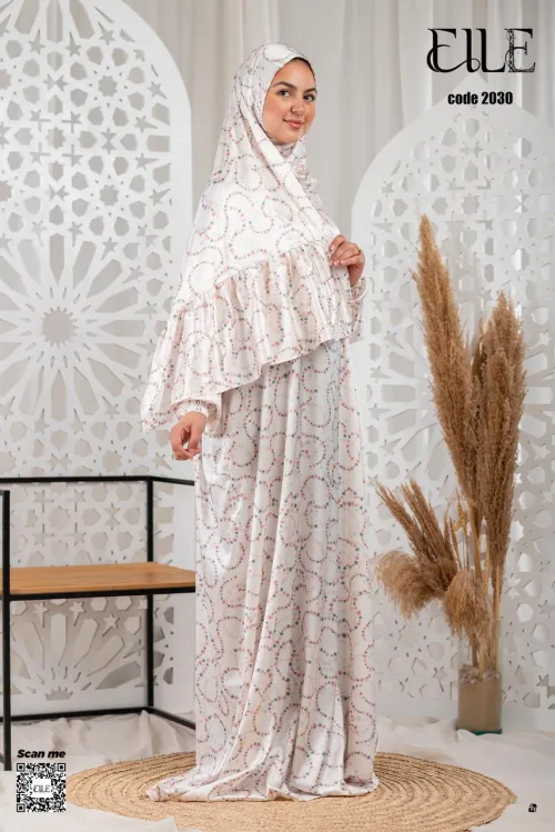 اسدال صلاة ساتان أبيض بأكاليل ورد - كود 2030